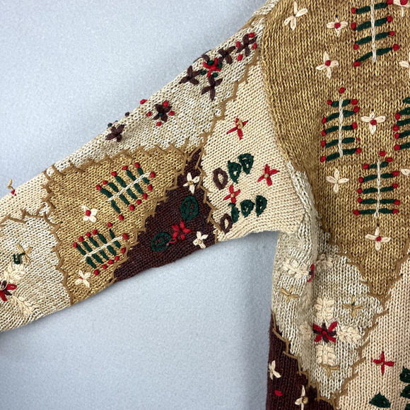 VTG Eagles Eye Cardigan Sweater Womens XL 3D Knit Chunky Christmas Artsy 90s - Picture 8 of 16